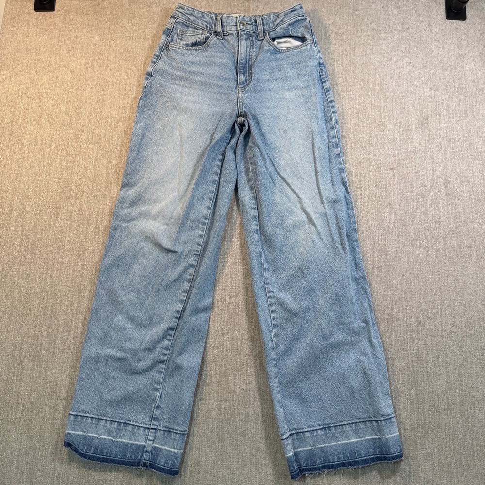 Universal Thread Womens High Rise Wide Leg Jeans Light Wash Raw Hem Size 4R